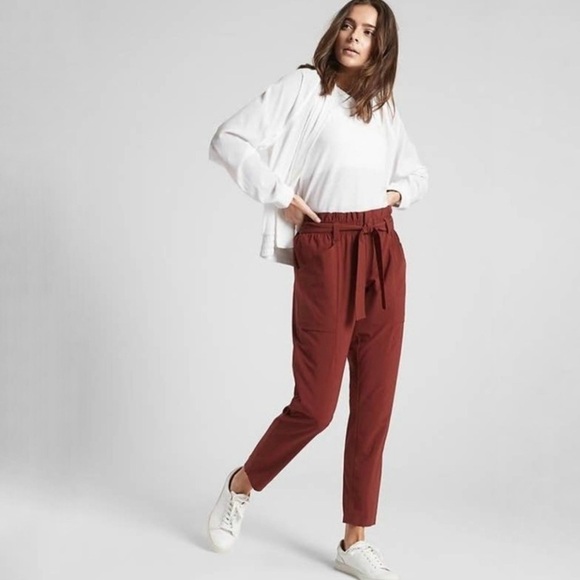 Athleta Skyline Featherweight Belted Paper Bag Tapered Pant Dried Cinnamon 4 - Picture 4 of 14